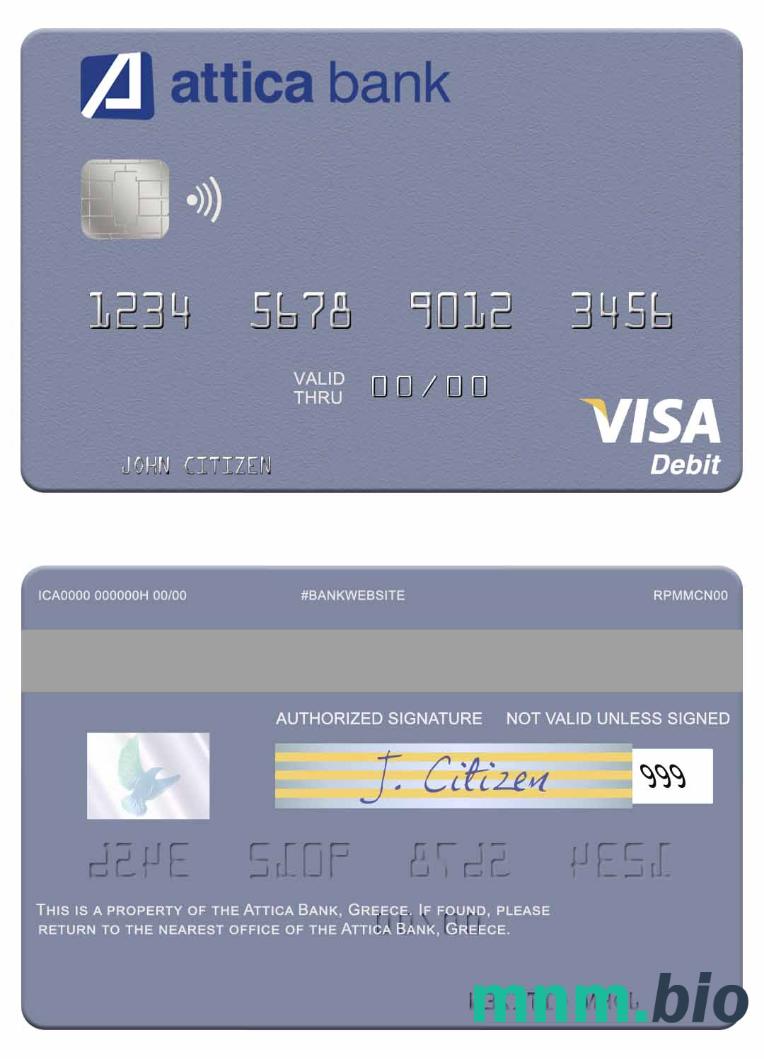 Greece Attica Bank visa debet karta przykład w formacie PSD